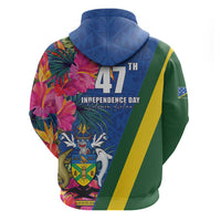 Solomon Islands Independence Day Zip Hoodie Coat Of Arms With Tropical Flowers