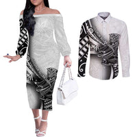 Solomon Islands Nguzunguzu Couples Matching Off The Shoulder Long Sleeve Dress and Long Sleeve Button Shirt Polynesian Tribal Pattern