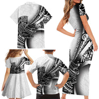Solomon Islands Nguzunguzu Family Matching Short Sleeve Bodycon Dress and Hawaiian Shirt Polynesian Tribal Pattern