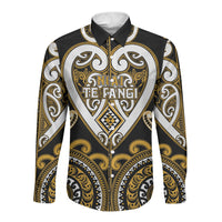 Custom Aotearoa Ngai Te Rangi Long Sleeve Button Shirt Maori Tribal Pattern LT05 Unisex Gold - Polynesian Pride