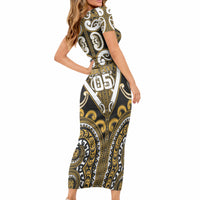 Custom Aotearoa Ngai Te Rangi Short Sleeve Bodycon Dress Maori Tribal Pattern LT05 - Polynesian Pride