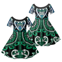 Custom Aotearoa Ngati Ranginui Family Matching Off Shoulder Short Dress and Hawaiian Shirt Maori Tribal Pattern LT05 Daughter's Dress Cyan - Polynesian Pride