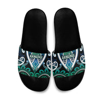 Aotearoa Ngati Ranginui Slide Sandals Maori Tribal Pattern LT05 Cyan - Polynesian Pride