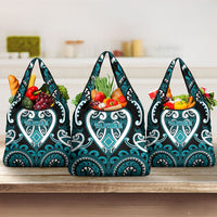Aotearoa Tapuika Grocery Bag Maori Tribal Pattern LT05 3-pack One Size Teal - Polynesian Pride