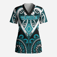Custom Aotearoa Tapuika Scrub Top Maori Tribal Pattern LT05 Adult Teal - Polynesian Pride