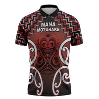 Personalised Aotearoa Mana Motuhake Zipper Polo Shirt Poutama With Maori Pattern LT05 Red - Polynesian Pride
