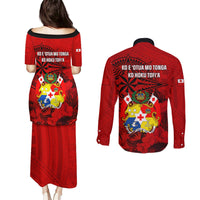 Tonga King Tupou I Day Couples Matching Puletasi Dress and Long Sleeve Button Shirts Tropical Flowers With Ngatu Pattern LT05 - Polynesian Pride