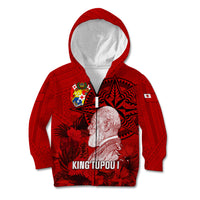 Tonga King Tupou I Day Kid Hoodie Tropical Flowers With Ngatu Pattern LT05 Zip Hoodie Red - Polynesian Pride