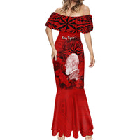 Tonga King Tupou I Day Mermaid Dress Tropical Flowers With Ngatu Pattern LT05 - Polynesian Pride