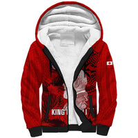 Tonga King Tupou I Day Sherpa Hoodie Tropical Flowers With Ngatu Pattern LT05 Unisex Red - Polynesian Pride