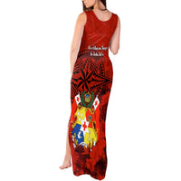 Tonga King Tupou I Day Tank Maxi Dress Tropical Flowers With Ngatu Pattern LT05 - Polynesian Pride