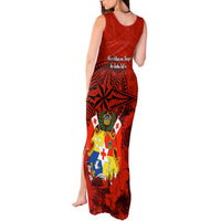 Tonga King Tupou I Day Tank Maxi Dress Tropical Flowers With Ngatu Pattern LT05 - Polynesian Pride