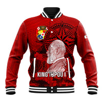 Personalized Tonga King Tupou I Day Baseball Jacket Tropical Flowers With Ngatu Pattern LT05 Unisex Red - Polynesian Pride