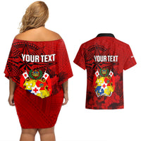 Personalized Tonga King Tupou I Day Couples Matching Off Shoulder Short Dress and Hawaiian Shirt Tropical Flowers With Ngatu Pattern LT05 - Polynesian Pride
