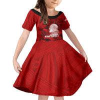 Personalized Tonga King Tupou I Day Kid Short Sleeve Dress Tropical Flowers With Ngatu Pattern LT05 KID Red - Polynesian Pride