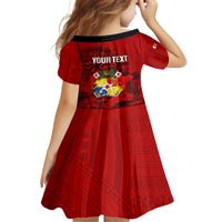 Personalized Tonga King Tupou I Day Kid Short Sleeve Dress Tropical Flowers With Ngatu Pattern LT05 - Polynesian Pride