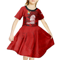 Personalized Tonga King Tupou I Day Kid Short Sleeve Dress Tropical Flowers With Ngatu Pattern LT05 - Polynesian Pride