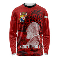 Personalized Tonga King Tupou I Day Long Sleeve Shirt Tropical Flowers With Ngatu Pattern LT05 Unisex Red - Polynesian Pride