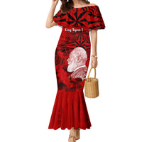 Personalized Tonga King Tupou I Day Mermaid Dress Tropical Flowers With Ngatu Pattern LT05 Women Red - Polynesian Pride