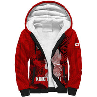 Personalized Tonga King Tupou I Day Sherpa Hoodie Tropical Flowers With Ngatu Pattern LT05 Unisex Red - Polynesian Pride