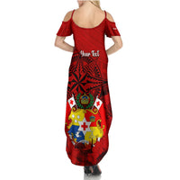Personalized Tonga King Tupou I Day Summer Maxi Dress Tropical Flowers With Ngatu Pattern LT05 - Polynesian Pride