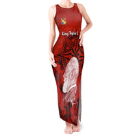 Personalized Tonga King Tupou I Day Tank Maxi Dress Tropical Flowers With Ngatu Pattern LT05 Women Red - Polynesian Pride