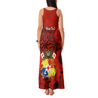 Personalized Tonga King Tupou I Day Tank Maxi Dress Tropical Flowers With Ngatu Pattern LT05 - Polynesian Pride