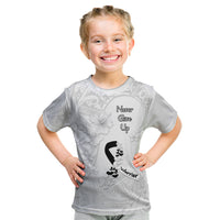 Lung Cancer Awareness Kid T Shirt Never Give Up Polynesian Style LT05 White - Polynesian Pride