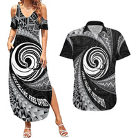 Personalised New Zealand Bungy Jumping Couples Matching Summer Maxi Dress and Hawaiian Shirt Maori Pattern LT05 Black - Polynesian Pride