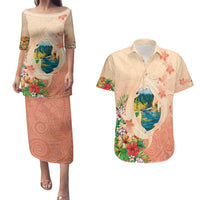 Hawaii Kauai Na Pali Coast Landscape Couples Matching Puletasi and Hawaiian Shirt LT05 Peach - Polynesian Pride