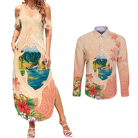 Hawaii Kauai Na Pali Coast Landscape Couples Matching Summer Maxi Dress and Long Sleeve Button Shirt LT05 Peach - Polynesian Pride