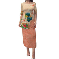 Hawaii Kauai Na Pali Coast Landscape Puletasi LT05 Long Dress Peach - Polynesian Pride