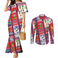 Wallis And Futuna Christmas Couples Matching Mermaid Dress and Long Sleeve Button Shirt Festive Beach Vibes - Polynesian Pride