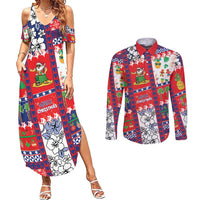 Wallis And Futuna Christmas Couples Matching Summer Maxi Dress and Long Sleeve Button Shirt Festive Beach Vibes LT05 Red - Polynesian Pride