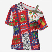 Wallis And Futuna Christmas Cross Shoulder Shirt Festive Beach Vibes LT05 Female Red - Polynesian Pride