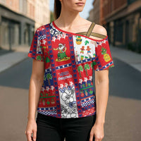 Wallis And Futuna Christmas Cross Shoulder Shirt Festive Beach Vibes LT05 - Polynesian Pride