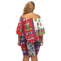 Wallis And Futuna Christmas Off Shoulder Short Dress Festive Beach Vibes - Polynesian Pride