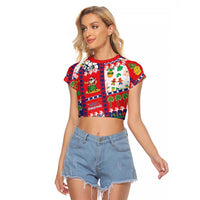 Wallis And Futuna Christmas Raglan Cropped T Shirt Festive Beach Vibes LT05 Female Red - Polynesian Pride