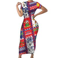 Wallis And Futuna Christmas Short Sleeve Bodycon Dress Festive Beach Vibes LT05 Long Dress Red - Polynesian Pride