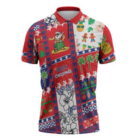Wallis And Futuna Christmas Zipper Polo Shirt Festive Beach Vibes LT05 Red - Polynesian Pride