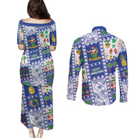 Northern Mariana Islands Christmas Couples Matching Puletasi and Long Sleeve Button Shirt Festive Beach Vibes LT05 - Polynesian Pride