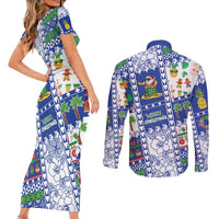 Northern Mariana Islands Christmas Couples Matching Short Sleeve Bodycon Dress and Long Sleeve Button Shirt Festive Beach Vibes LT05 - Polynesian Pride