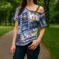 Northern Mariana Islands Christmas Cross Shoulder Shirt Festive Beach Vibes LT05 - Polynesian Pride