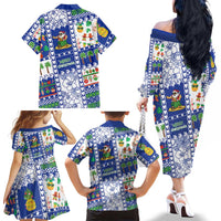 Northern Mariana Islands Christmas Family Matching Off The Shoulder Long Sleeve Dress and Hawaiian Shirt Festive Beach Vibes - Polynesian Pride
