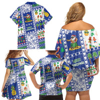 Northern Mariana Islands Christmas Family Matching Off Shoulder Short Dress and Hawaiian Shirt Festive Beach Vibes - Polynesian Pride