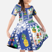 Northern Mariana Islands Christmas Kid Short Sleeve Dress Festive Beach Vibes LT05 KID Blue - Polynesian Pride