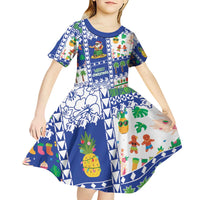Northern Mariana Islands Christmas Kid Short Sleeve Dress Festive Beach Vibes LT05 - Polynesian Pride