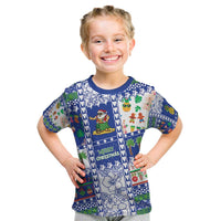 Northern Mariana Islands Christmas Kid T Shirt Festive Beach Vibes LT05 Blue - Polynesian Pride