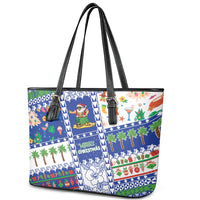 Northern Mariana Islands Christmas Leather Tote Bag Festive Beach Vibes - Polynesian Pride