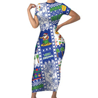 Northern Mariana Islands Christmas Short Sleeve Bodycon Dress Festive Beach Vibes LT05 Long Dress Blue - Polynesian Pride